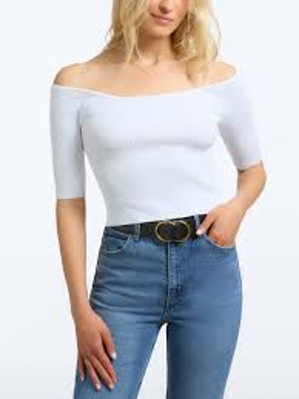 525 America Leah Ribbed Off The Shoulder Crop Top White M NWT Clean Girl Minimal
